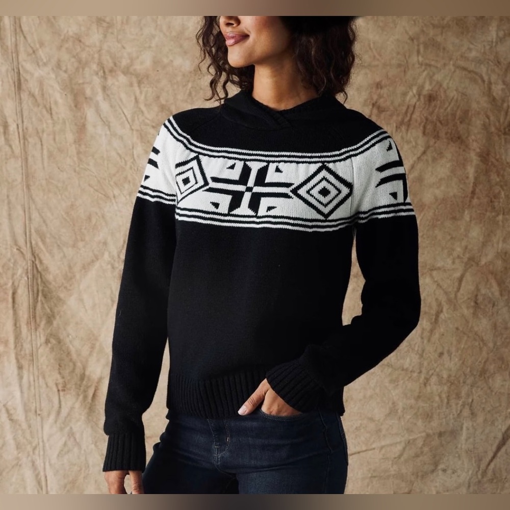 NEW Normal Brand Fair Isle Surplice Hoodie in Black & White For Women's Small